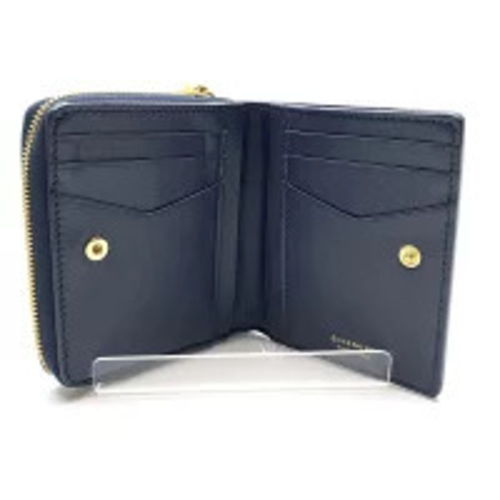 GIVENCHY Round Zipper Bi fold Wallet Leather Navy Blue coin wallet Purse - Picture 6 of 9